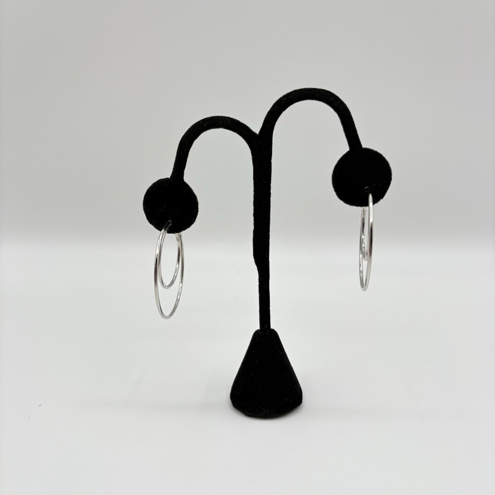 Silver Tone Double Hoop Earrings Modern Layered Circle Dangle Fashion Jewelry